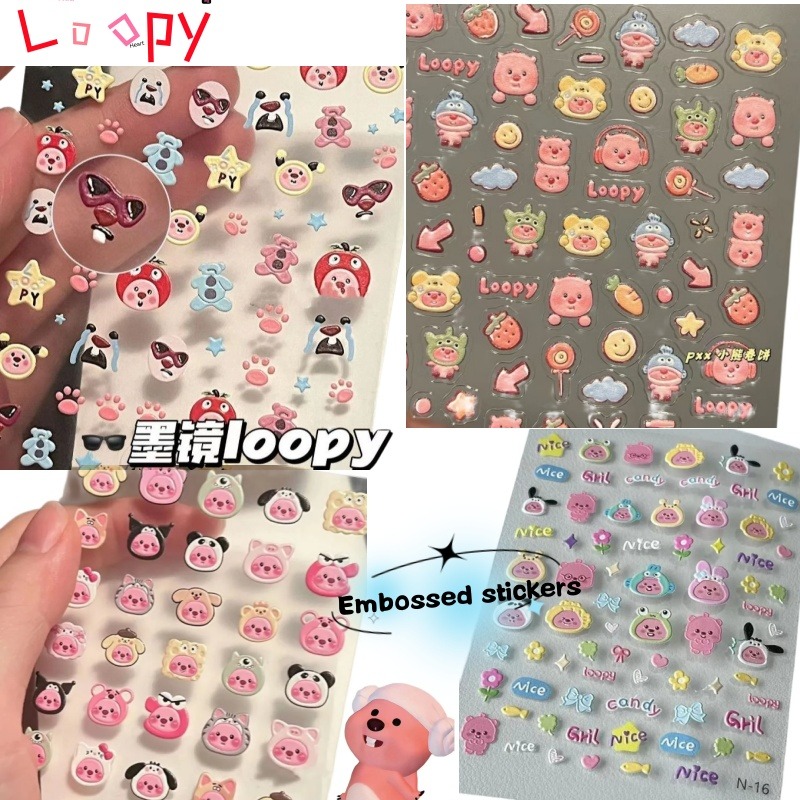 Nail Art Design - Loopy 3D reliëfsticker, transparante DIY-sticker, schattige