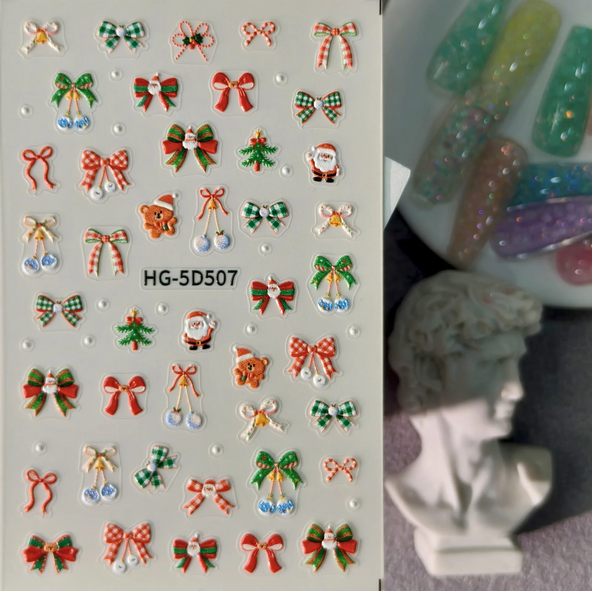 Nail Art Xmas Stickers - 1 set 5D reliëf Kerstman nagelstickers
