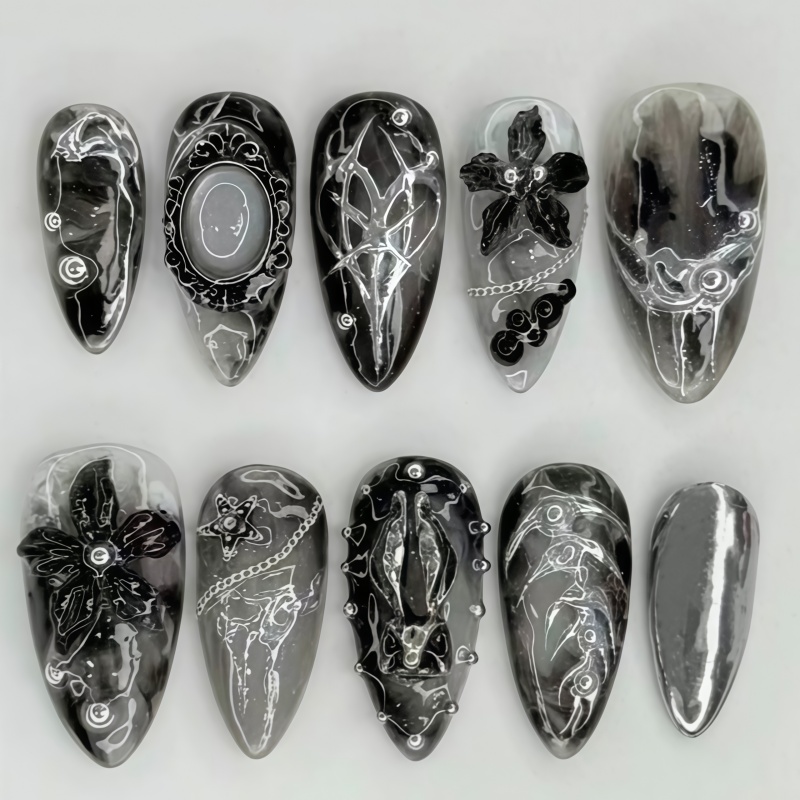 Nail Art Fake - 24 stuks bestverkochte donkere amandelvormige inkt-schilderij