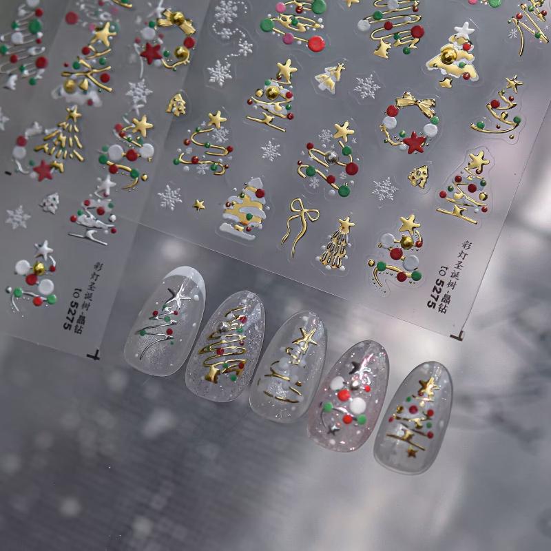 Nail Art Xmas Stickers - 3D Kerst Nagelstickers Glitter Goud Feestelijke
