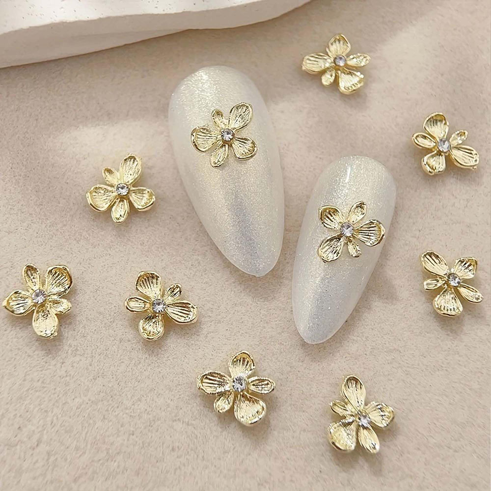 Nail Art Lilac - 10st goud strass bloem 3D metaallegering