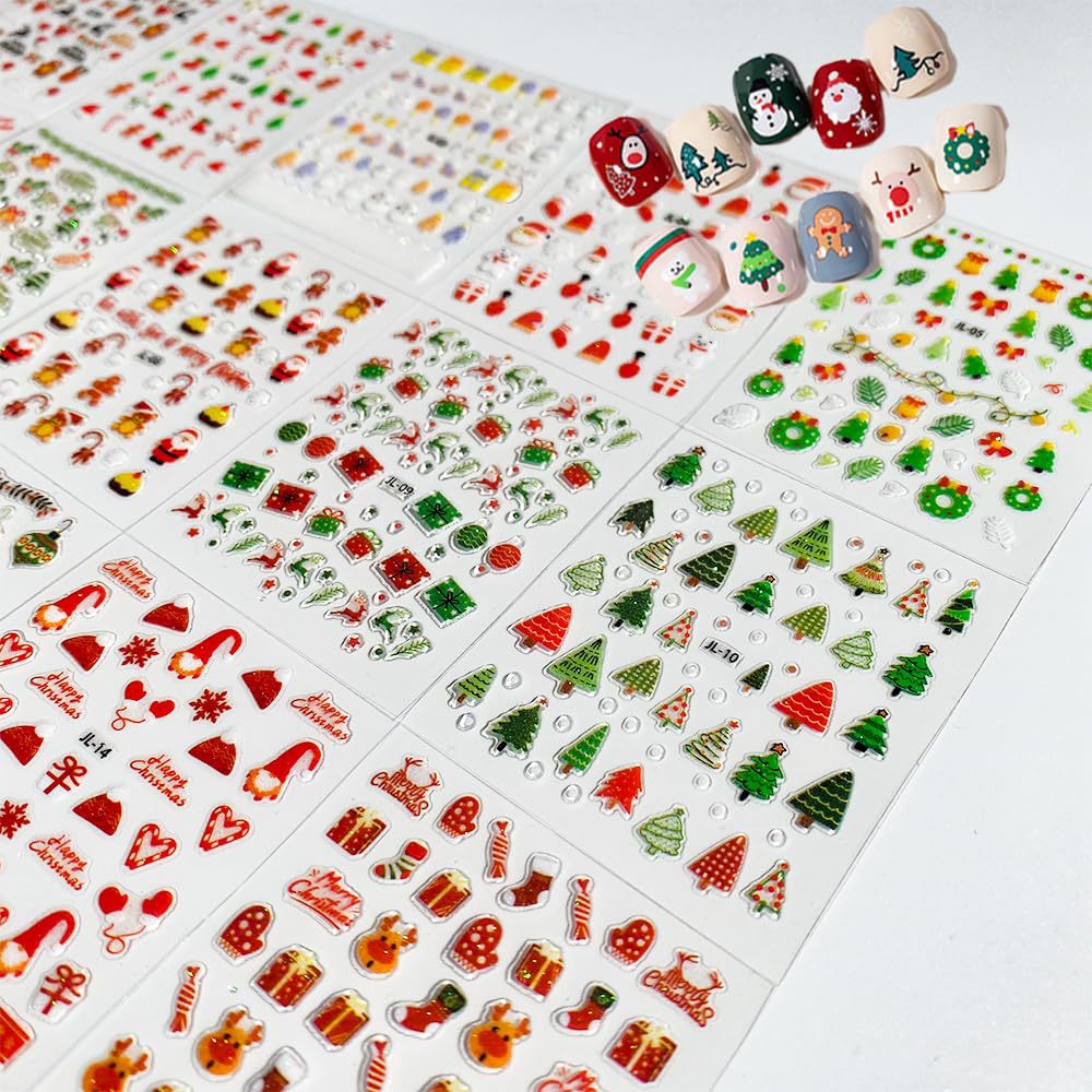 Nail Art Xmas Stickers - 30 vellen kerstnagelstickers zelfklevend 3D witte