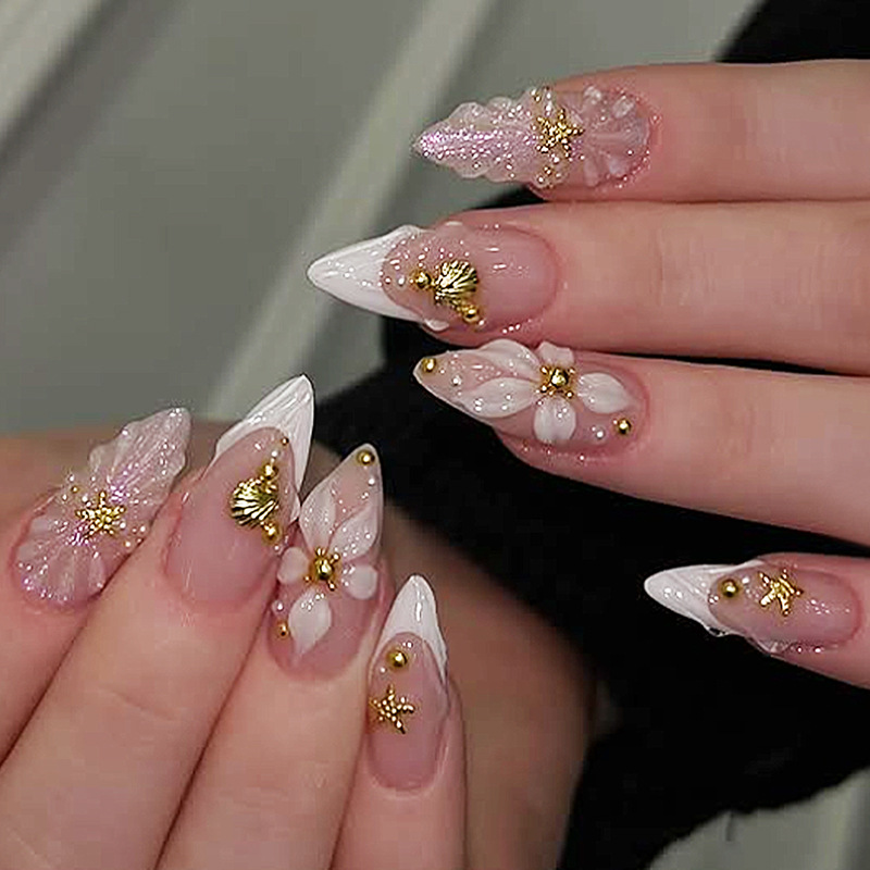 Nail Art Fake - 24 stuks afgewerkte amandelvormige opzetnagels, herbruikbaar,