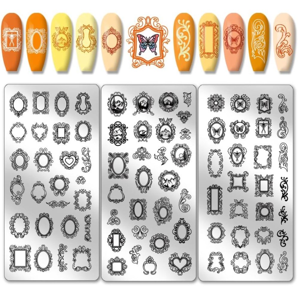 Nail Art Motif - 3 stuks vintage fotolijst nagelstempelplaten gemengde