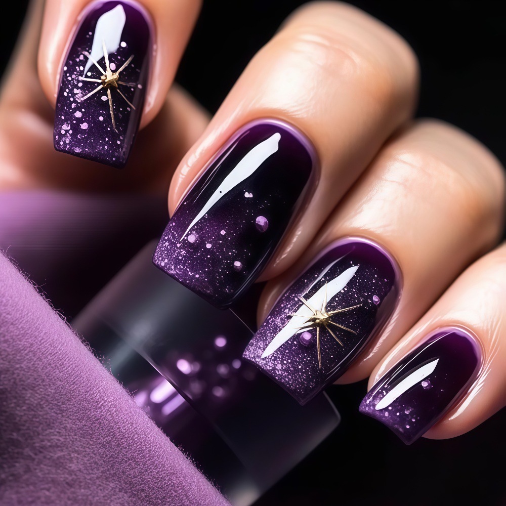 Nail Art Fake - Korte medium nepnagels, gradiënt paars-blauw, vierkante