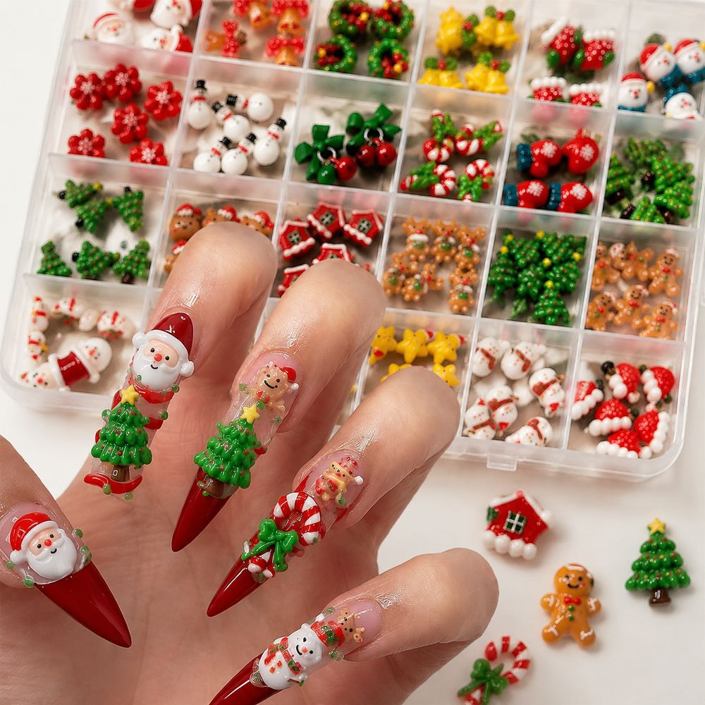 Nail Art Xmas Tree - Kerstseizoen Hars Nagelcharms 24 Vakjes Gemengde