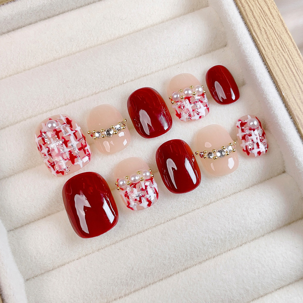 Nail Art Fake - 10 stuks korte vierkante ronde handgemaakte
