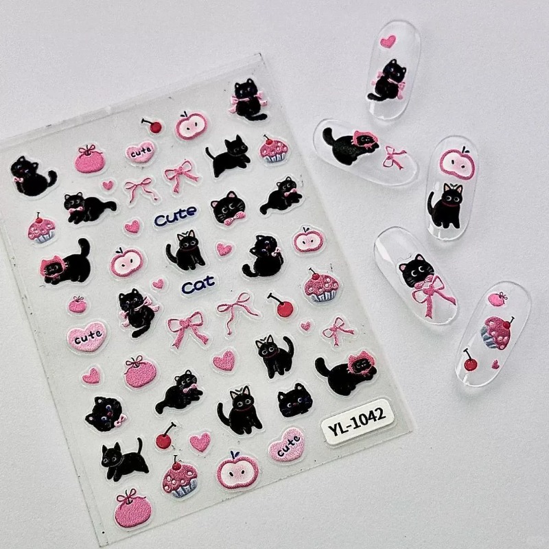 Schattig cartoon strik zwart k - Nail Art Motif recensie en prijs